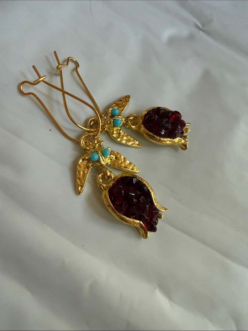 Jeweled Pomegranate Gold Dangle Unique Earrings by Farm Rio via Anthro